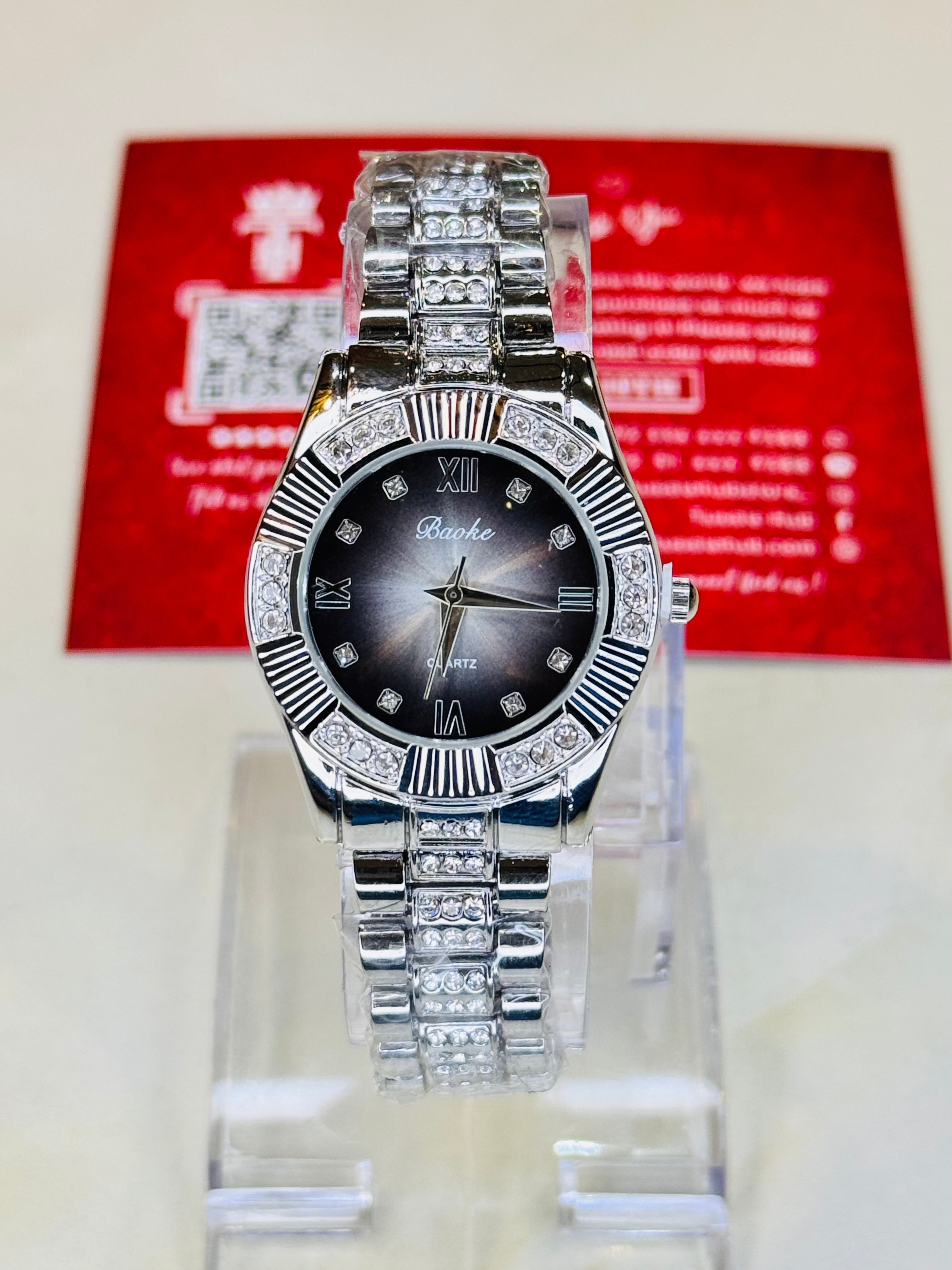 Silver Zircon Chain Watch For Her