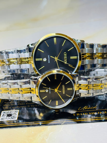 Two Tone Black Down Date Citizen Couple Watch