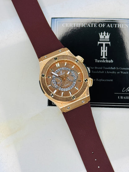 Coffee Gold Hologram Hublot Silicone Strap Watch
