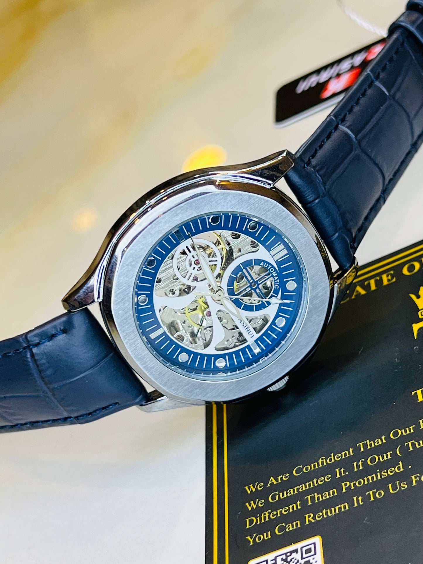 Casirui Blue Silver Automatic Skeleton Leather watch