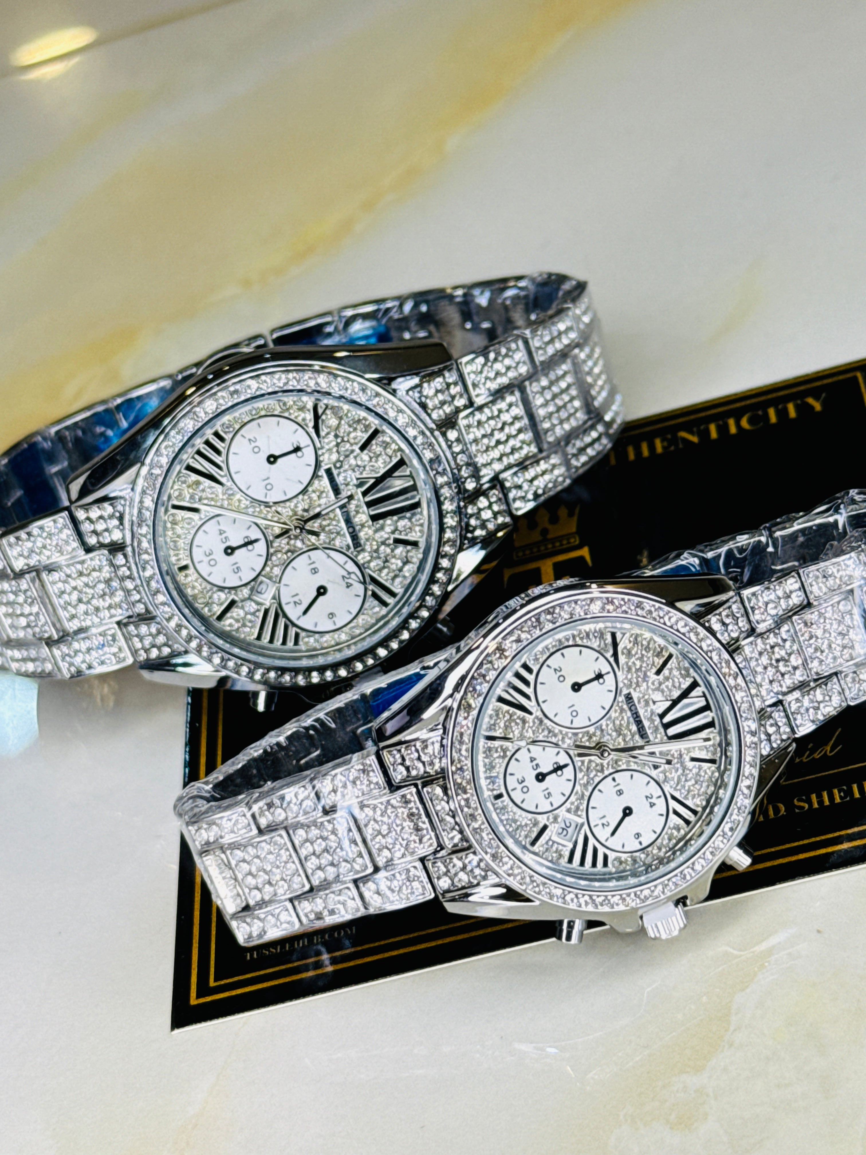 Silver Mk Iced Couple Watches