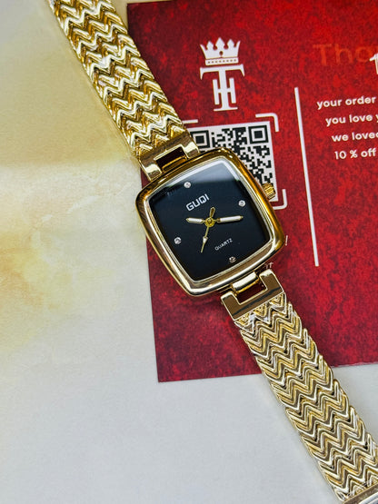 Gold Black Guqi Square Watch For Her