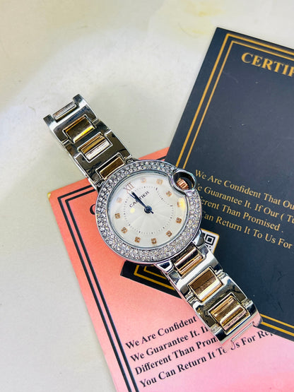 Cartier Silver Copper White iced Dial Watch For Her