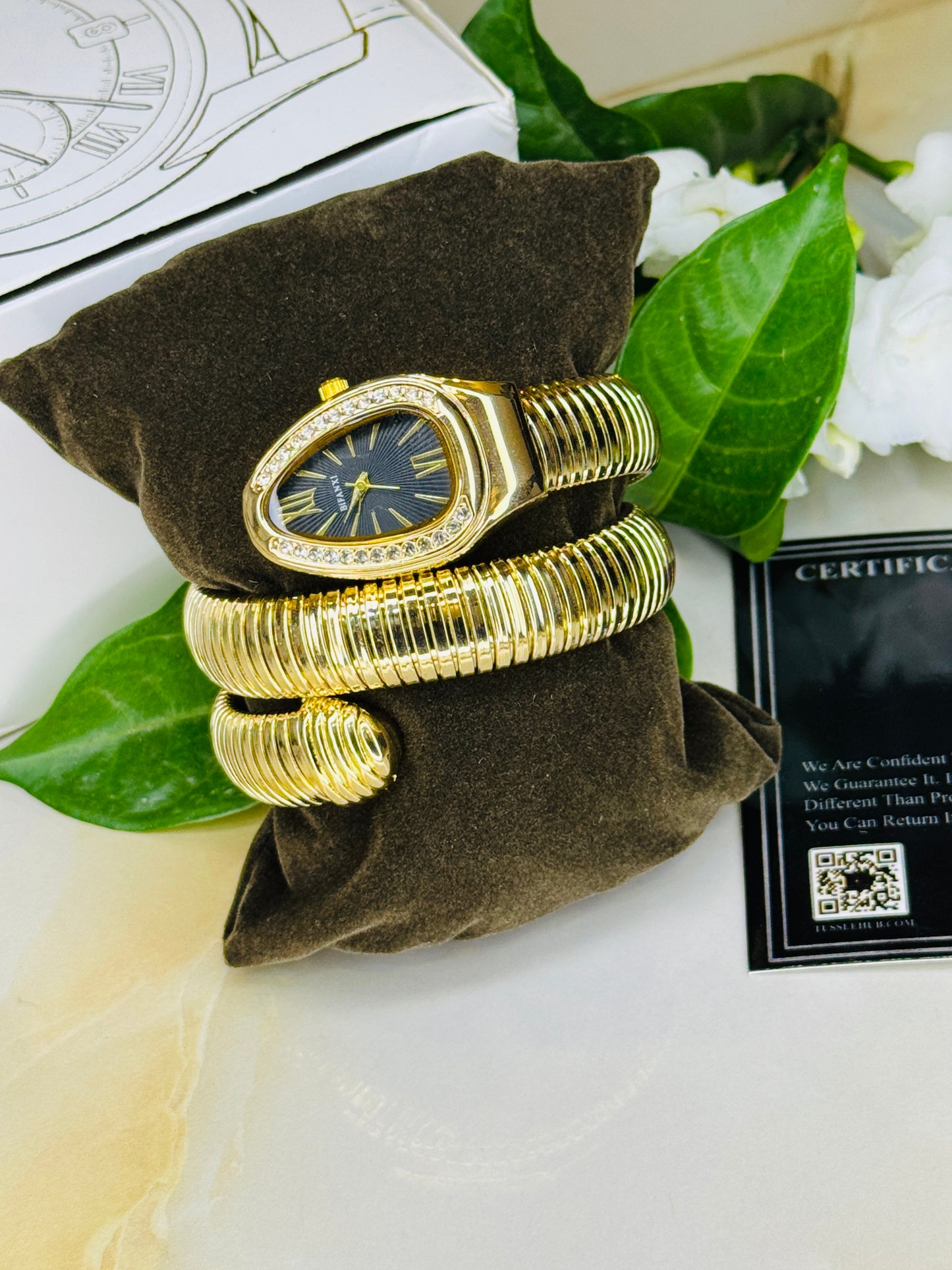 Gold Black Serpentine Watch For Her