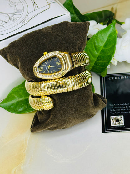 Gold Black Serpentine Watch For Her