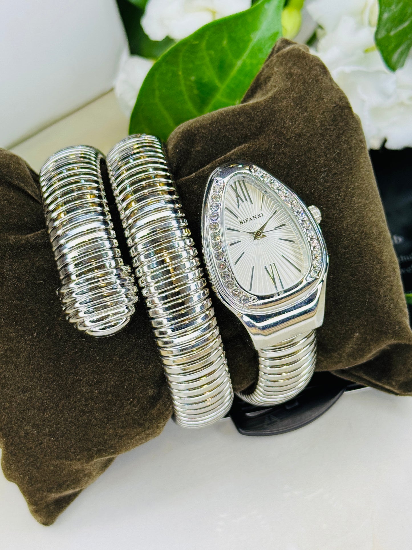 Silver White Serpentine Watch For Her