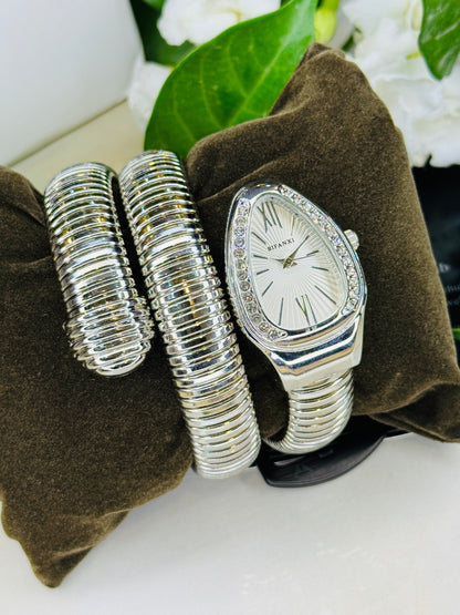 Silver White Serpentine Watch For Her