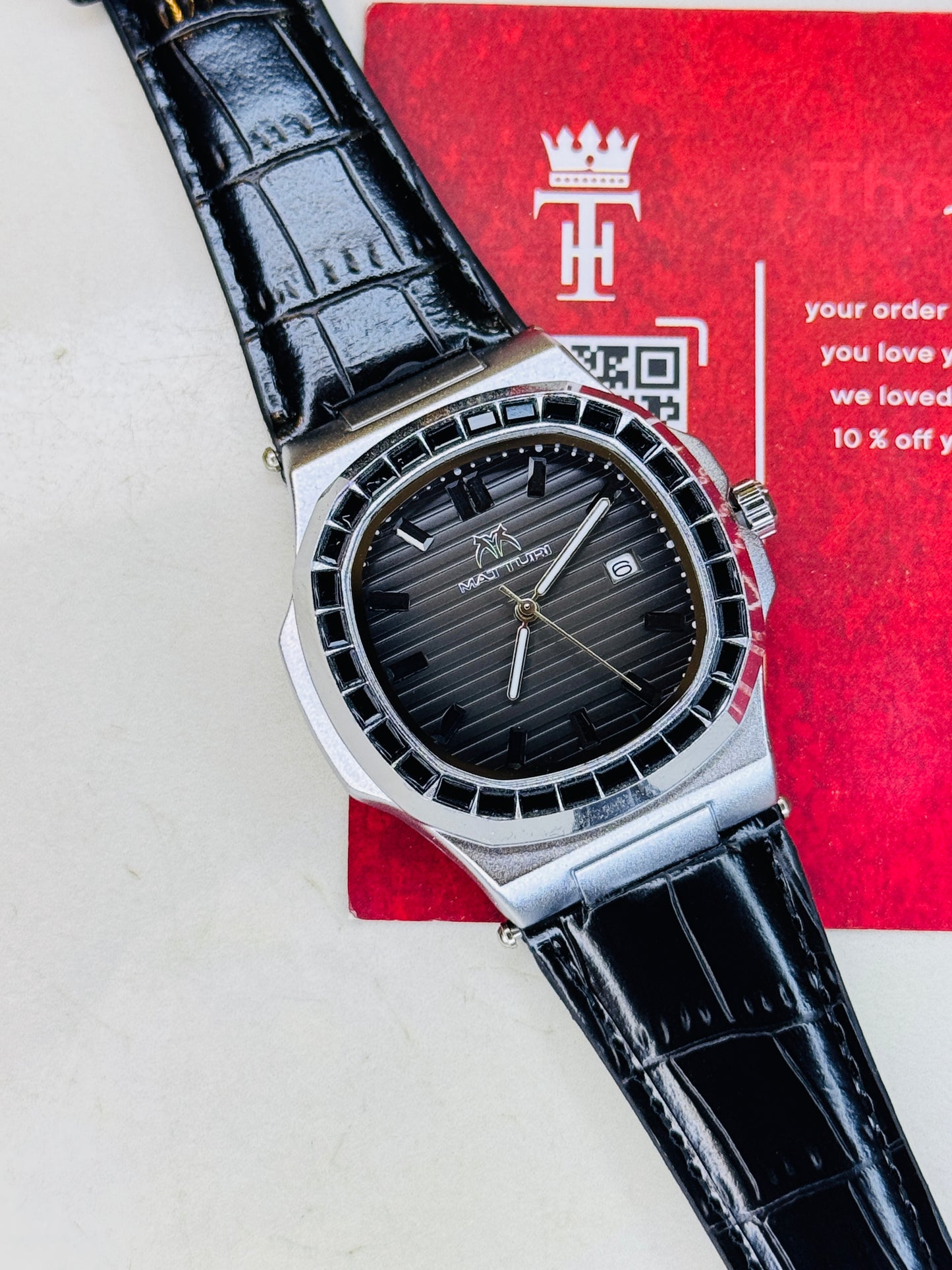 Matturi Silver Black Zircon Watch