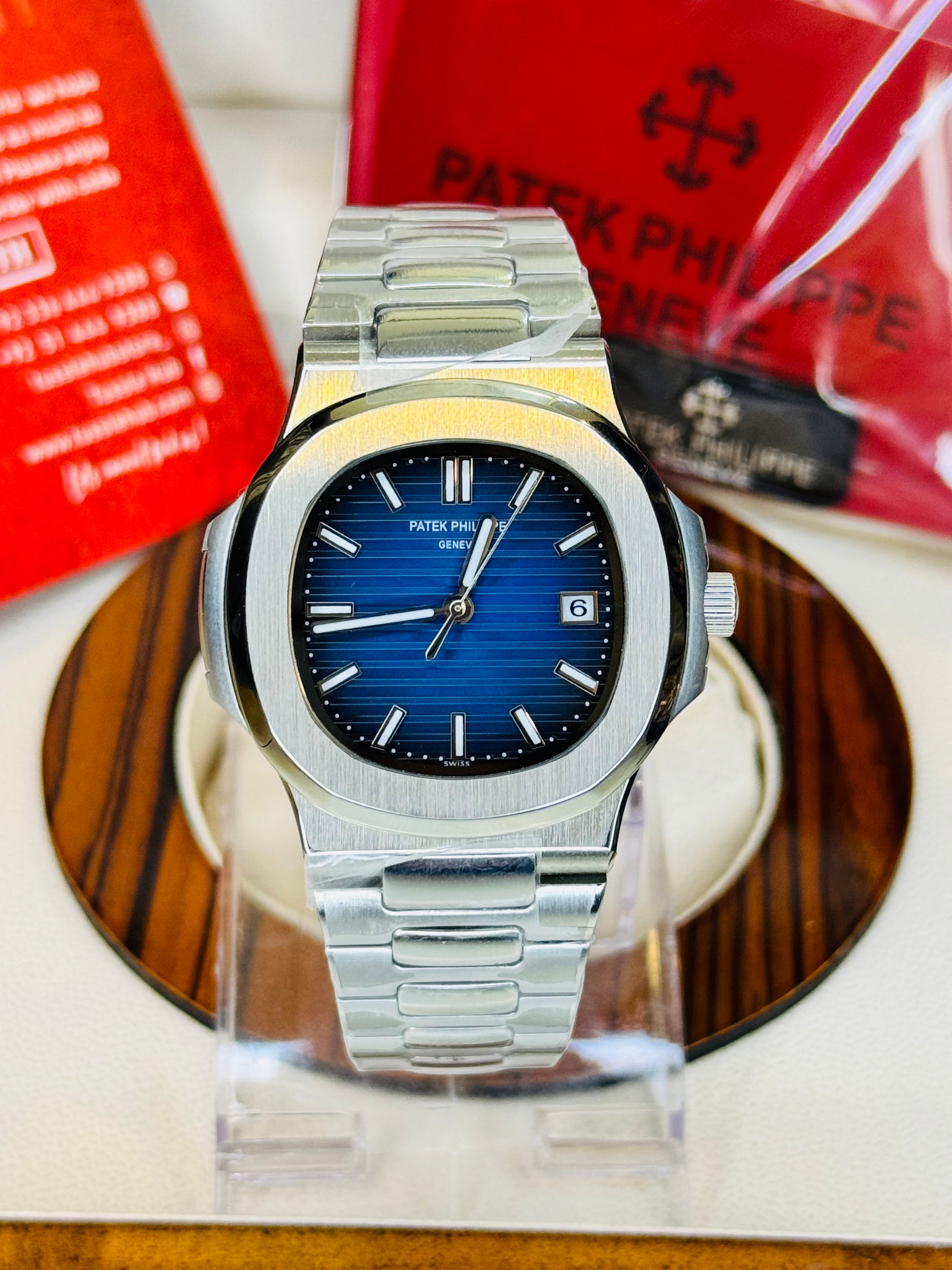 Silver Sapphire Automatic Nautilus Super Clone Watch