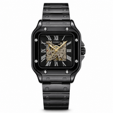 Black Chain Tank Automatic Skeleton Watch