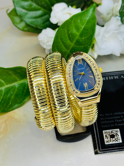 Gold Sapphire Serpentine Watch For Her