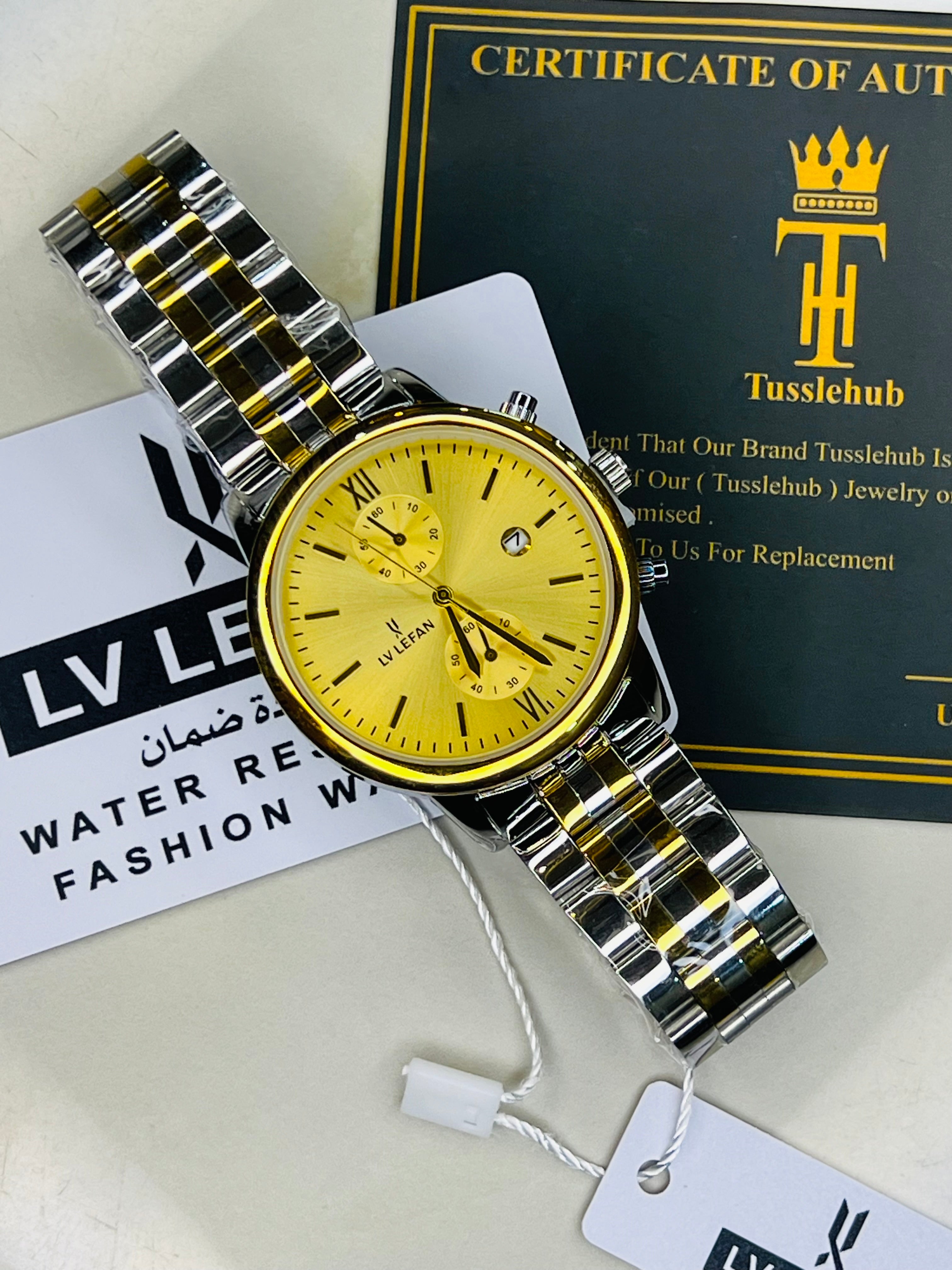 Two Tone LV LEFAN Gold Dial Watch TUSSLEHUB