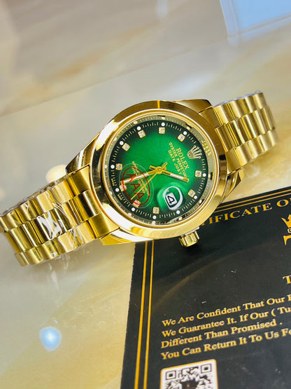 Gold Emerald Plain Bezel Date Just Watch