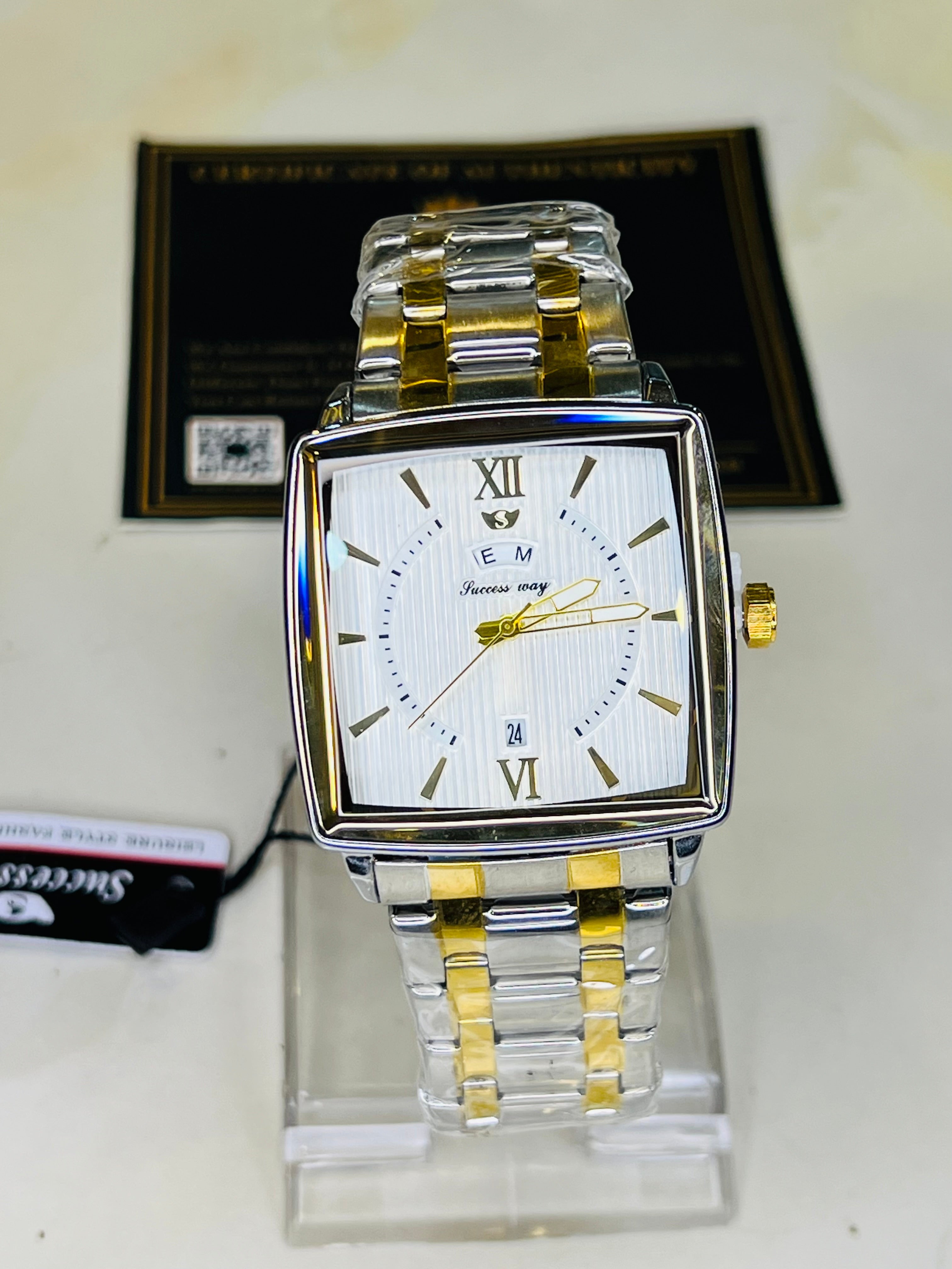 Success Way Two Tone Square White Dial Watch