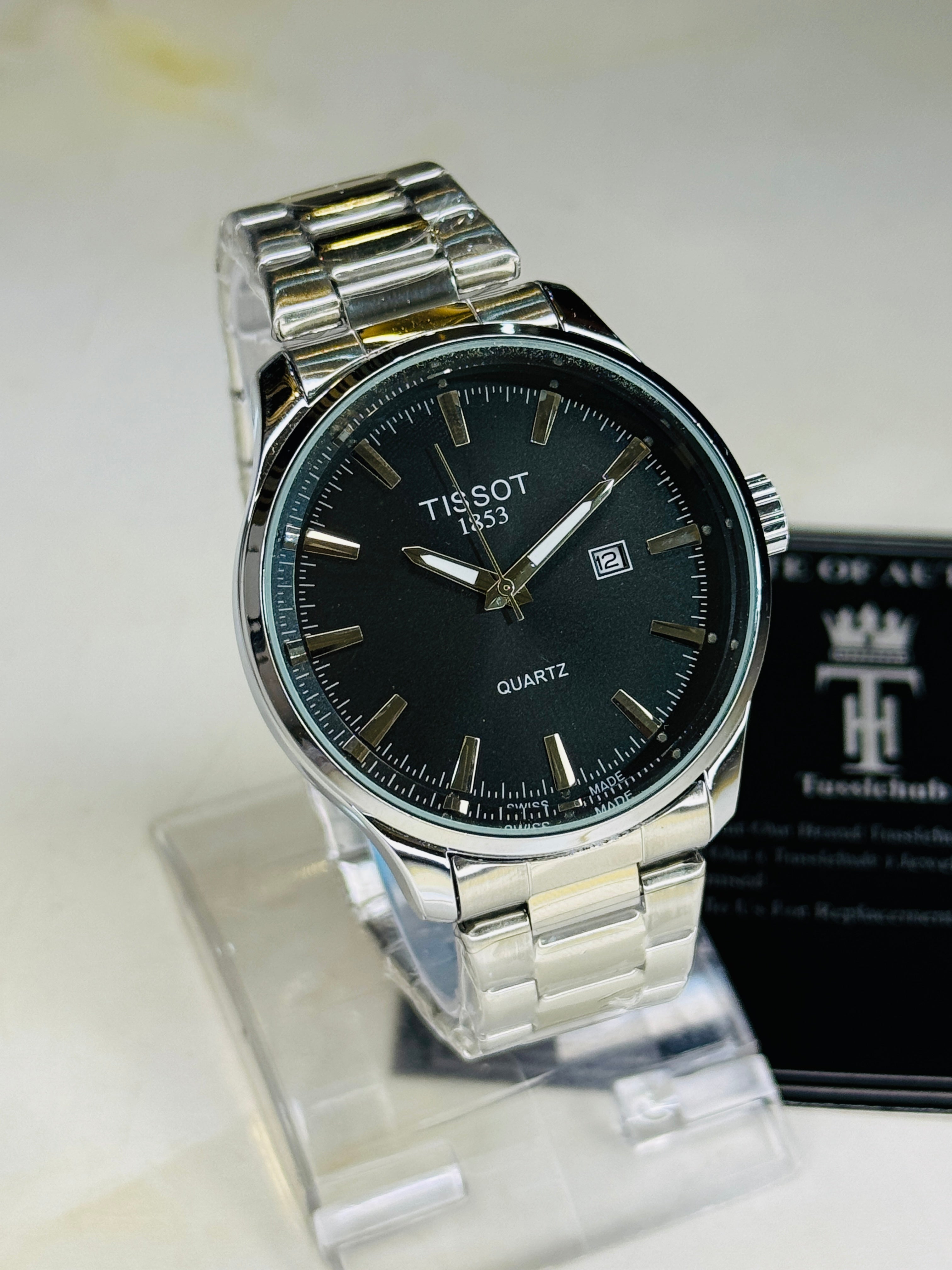 Pr100 Silver Black Round Tissot Watch