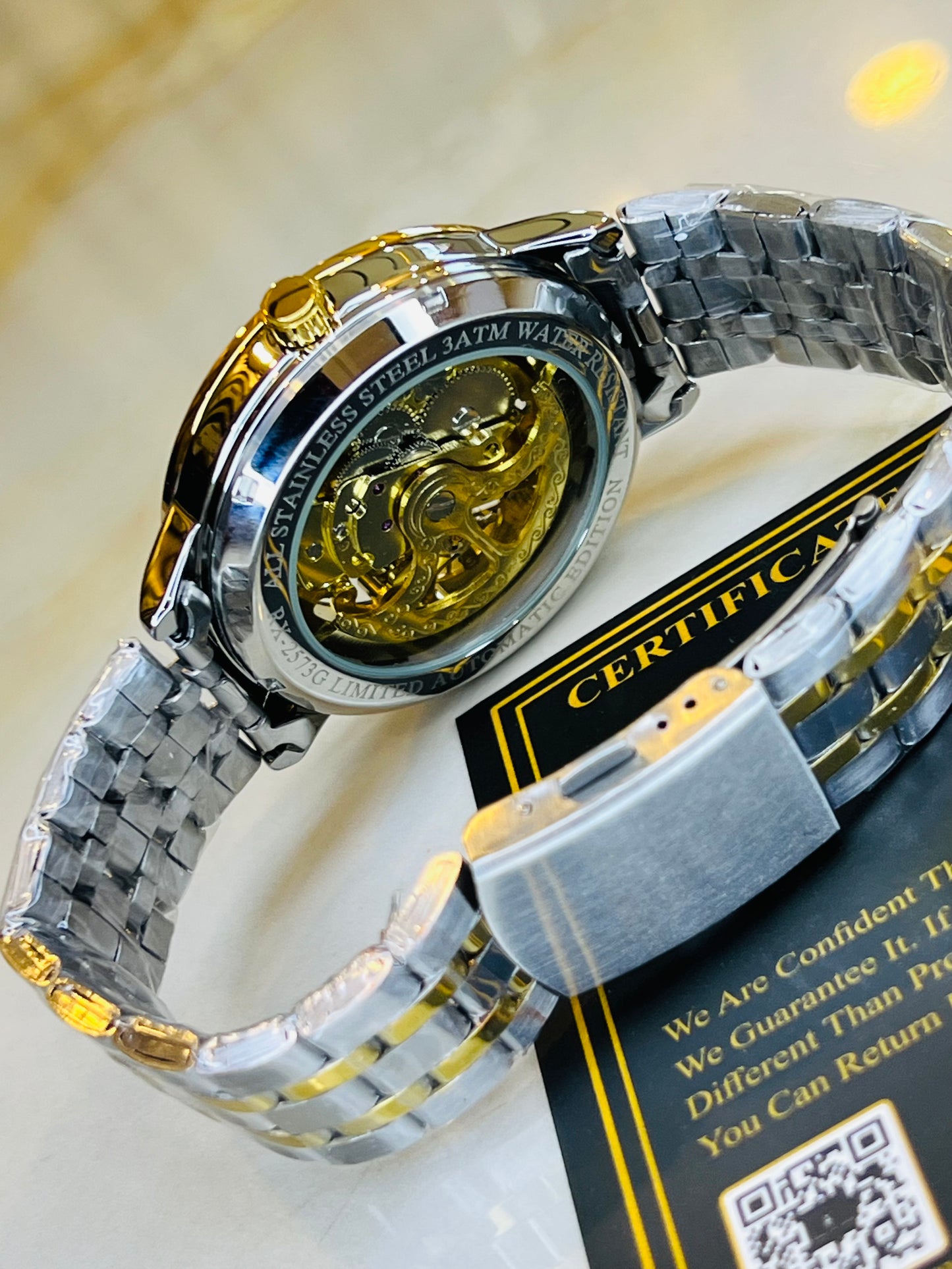 R-1 Two Tone Gold Chain Strap Skeleton Automatic Watch