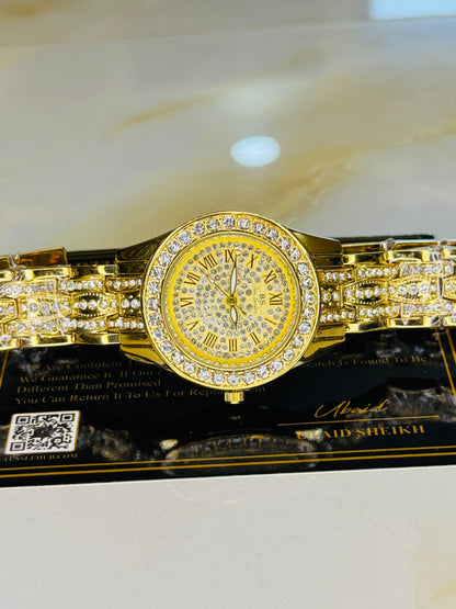 Gold Iced Out Watch For Her