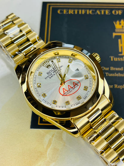 Gold White Plain Bezel Date Just Watch