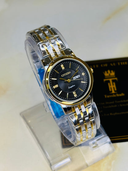 Two Tone Black Day Date Citizen Couple Watch