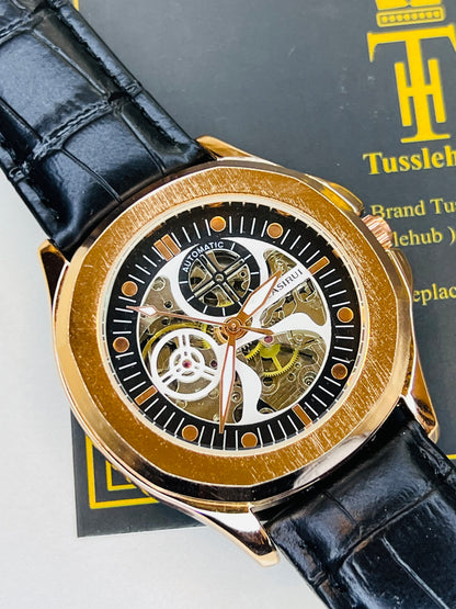 Casirui Black Rose Automatic Skeleton Leather watch