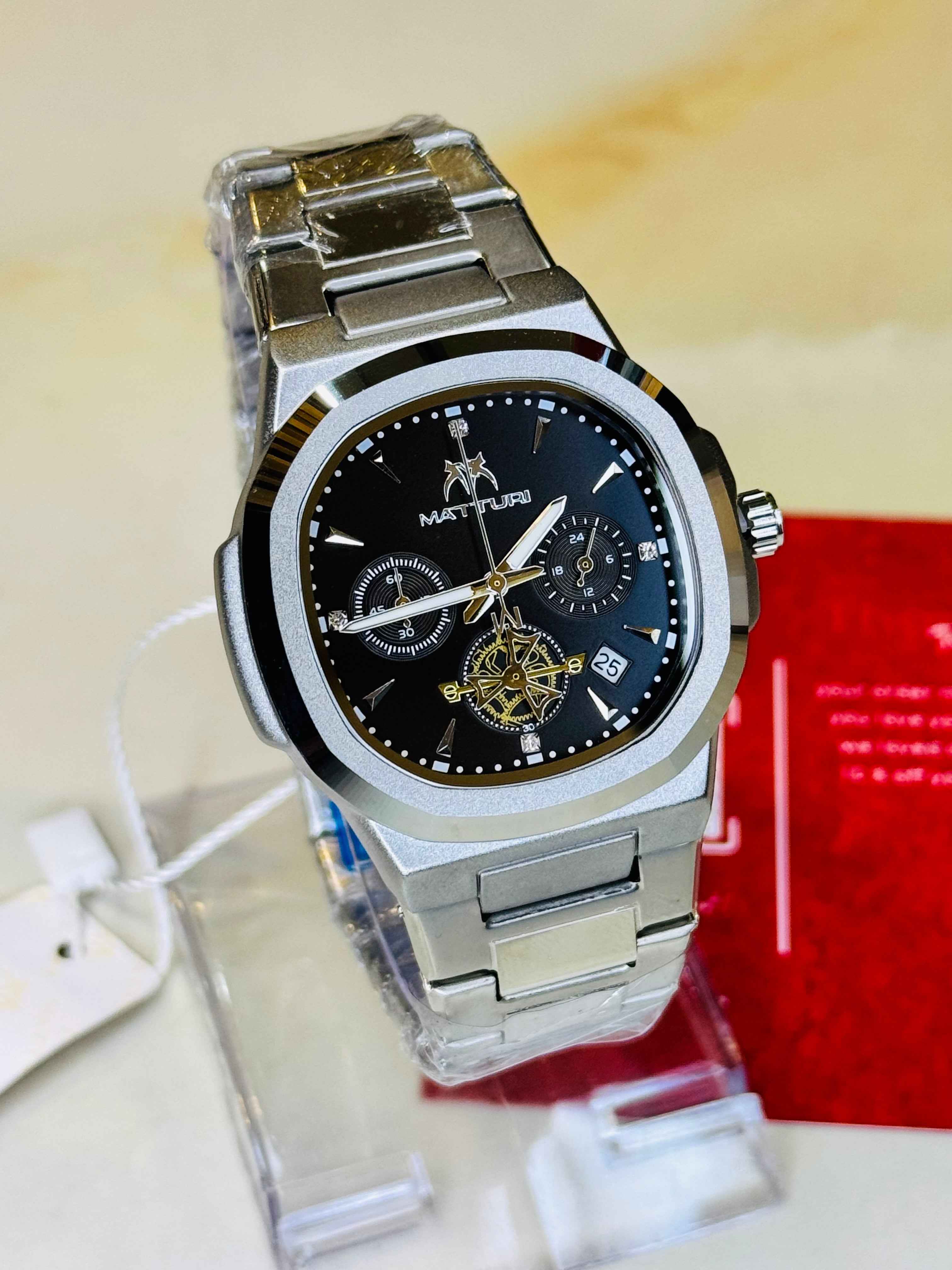 Silver Black Matturi Chronograph Nautilus Watch