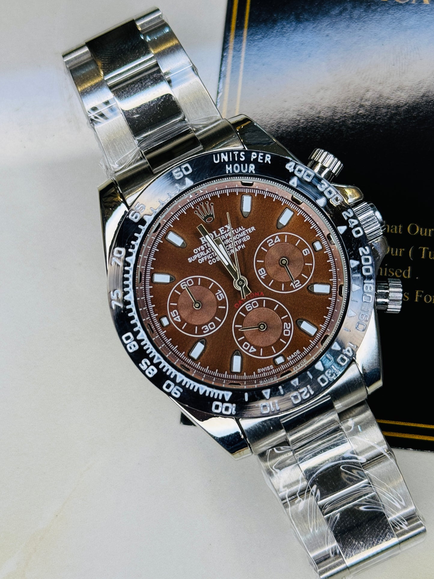 Silver Chocolate Daytona Chronograph Chain Strap Master Clone Watch