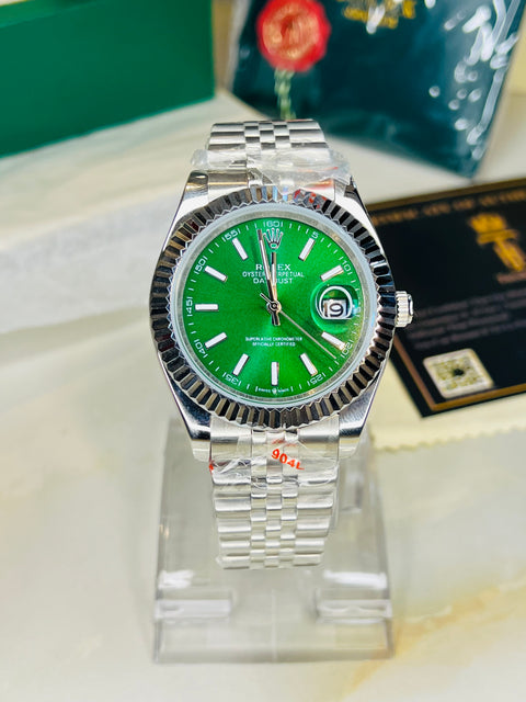 Date Just Silver Green Glow Dial Quartz Master Clone Watch
