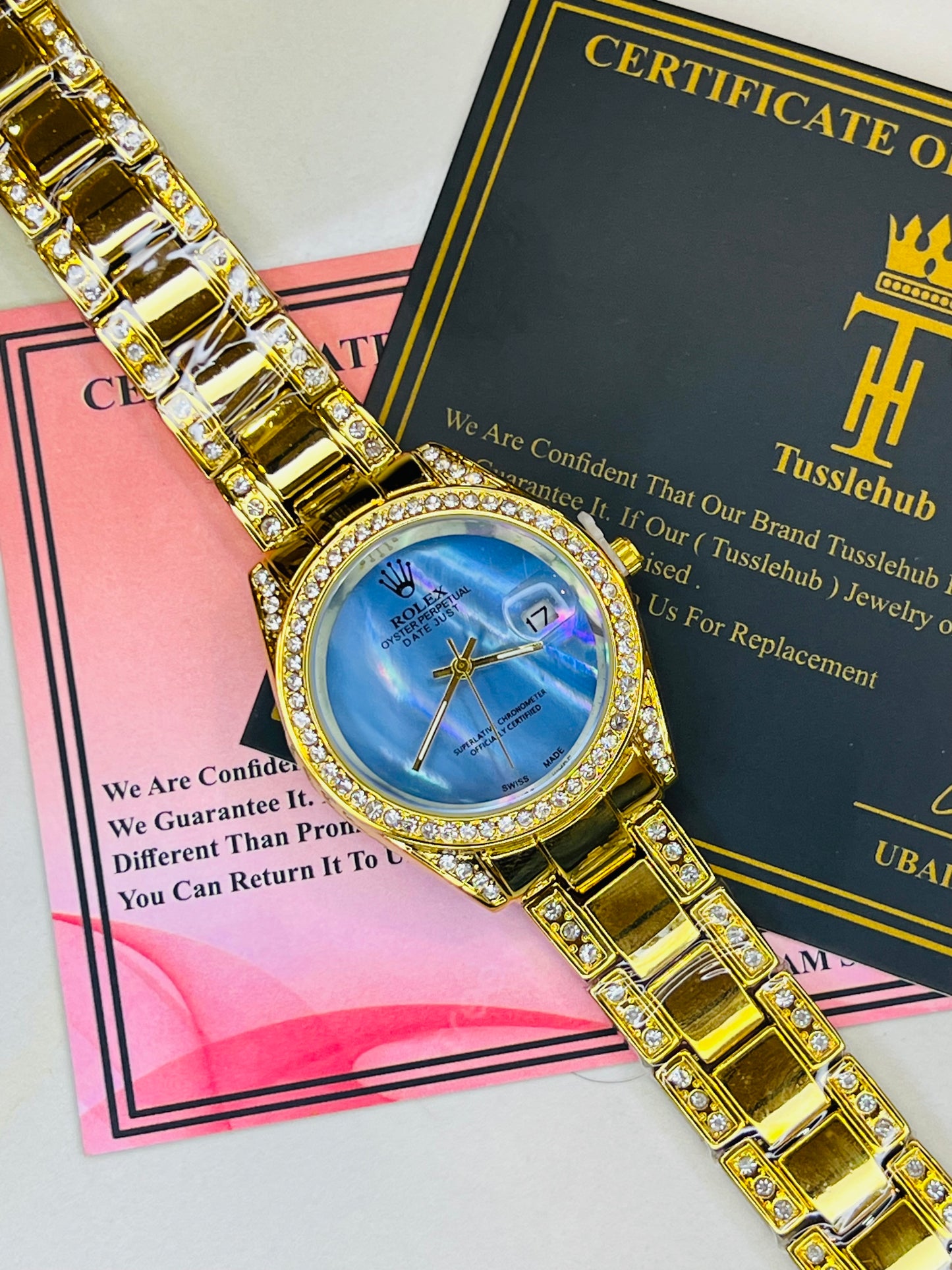 Gold Blue Gem Stone Dial Rolex For Her