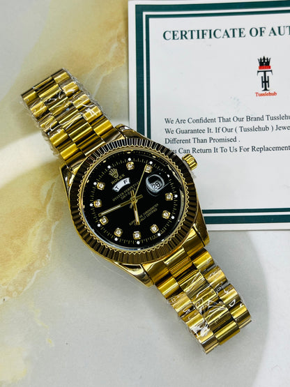 Premium Day Date All Gold Black Dial Watch