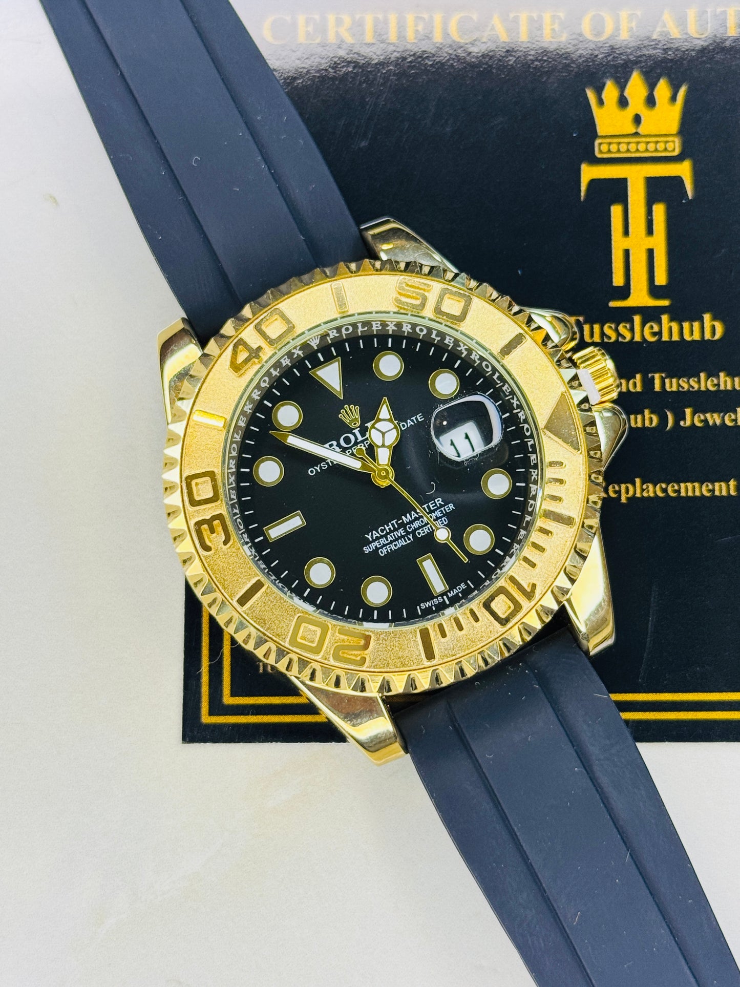 Gold Bezel Black Yatchmaster Watch