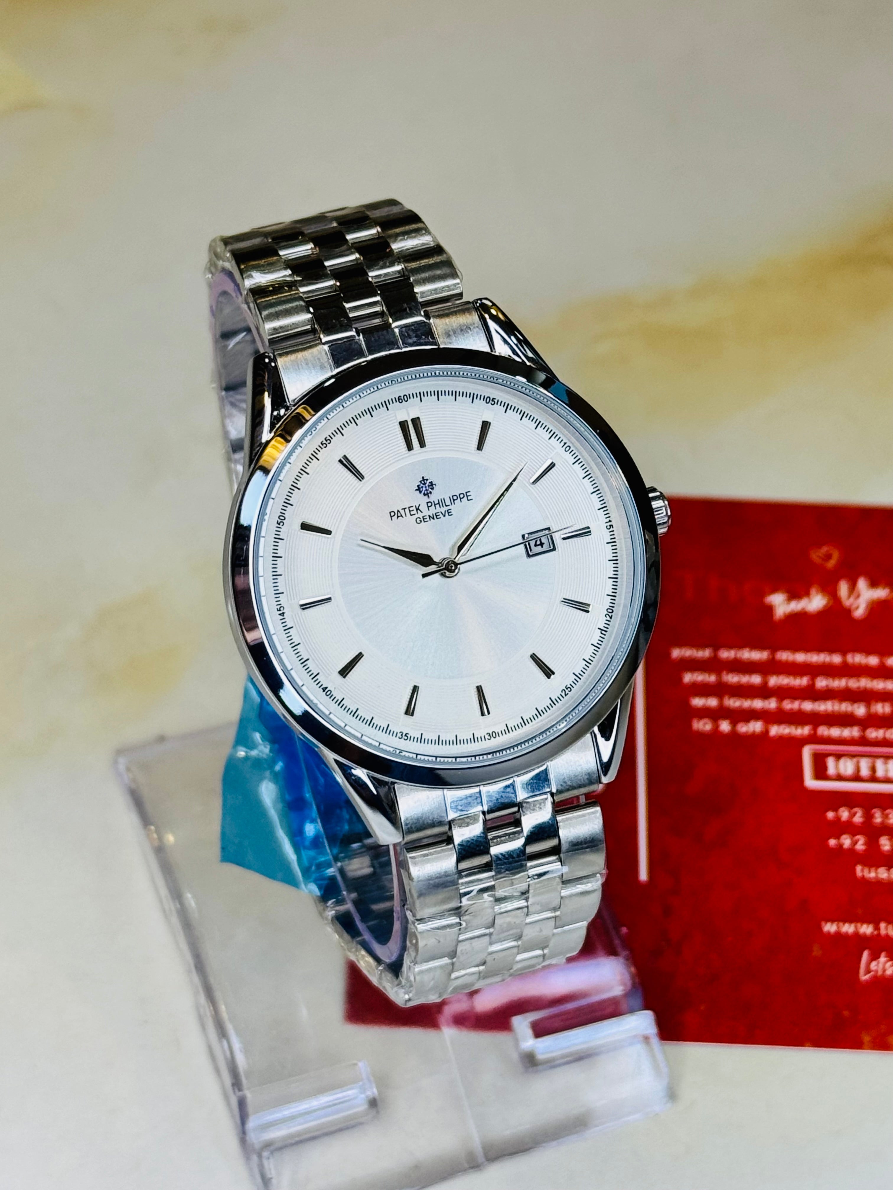 Silver White Round Smooth PP Watch