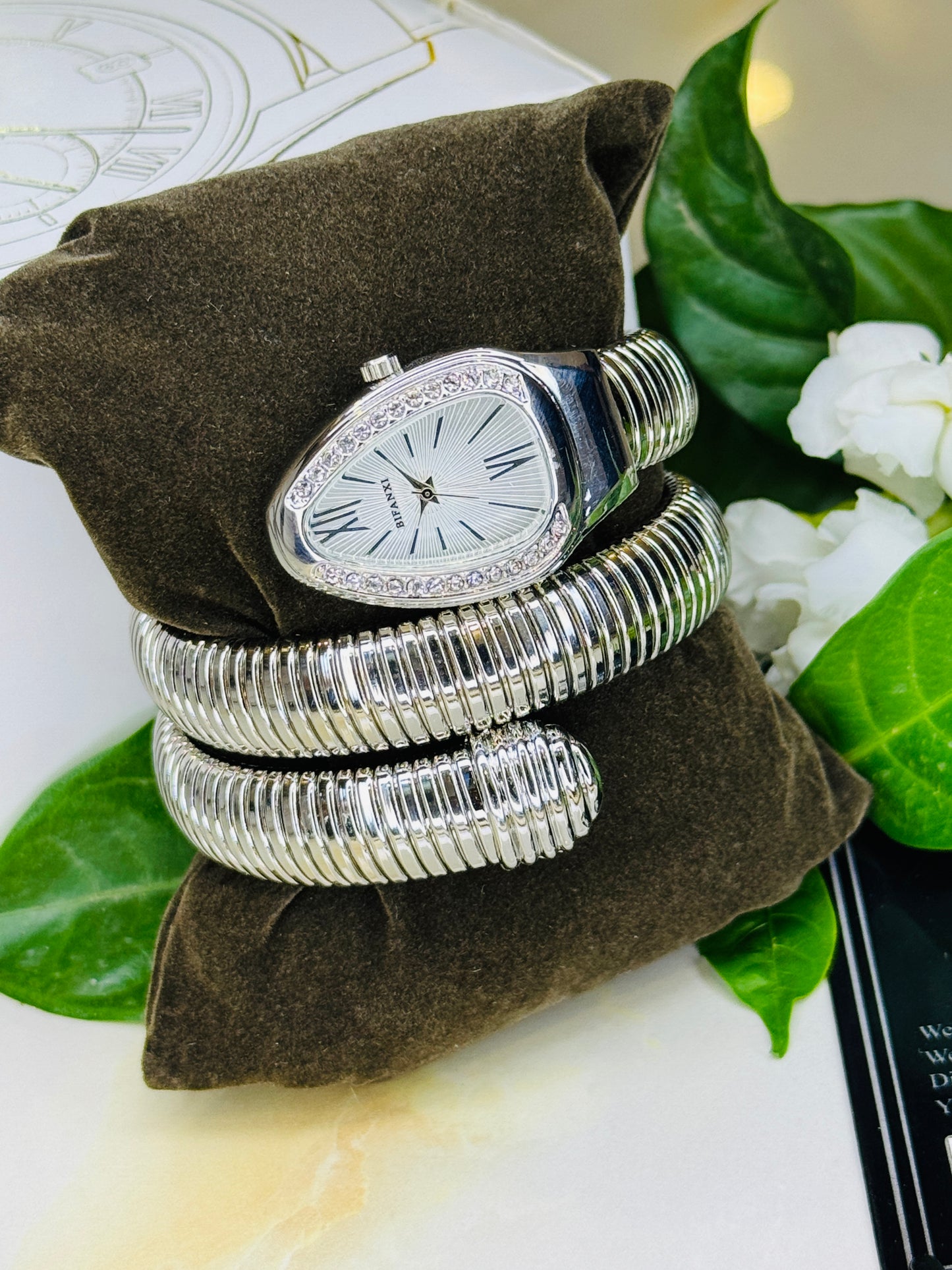Silver White Serpentine Watch For Her