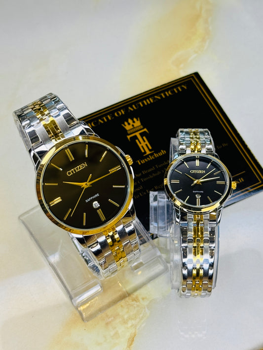 Two Tone Black Down Date Citizen Couple Watch