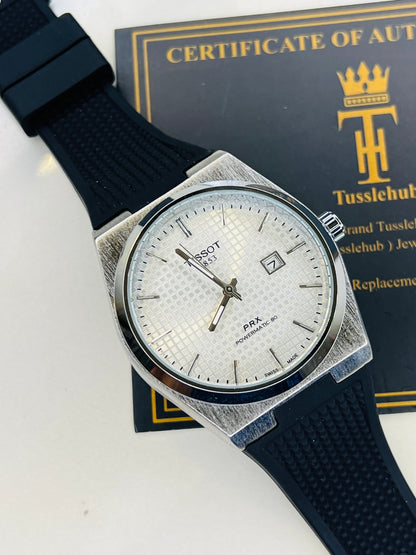 Black Silver White PRX Silicon Strap Watchh