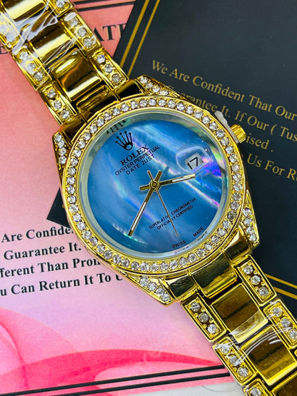 Gold Blue Gem Stone Dial Rolex For Her