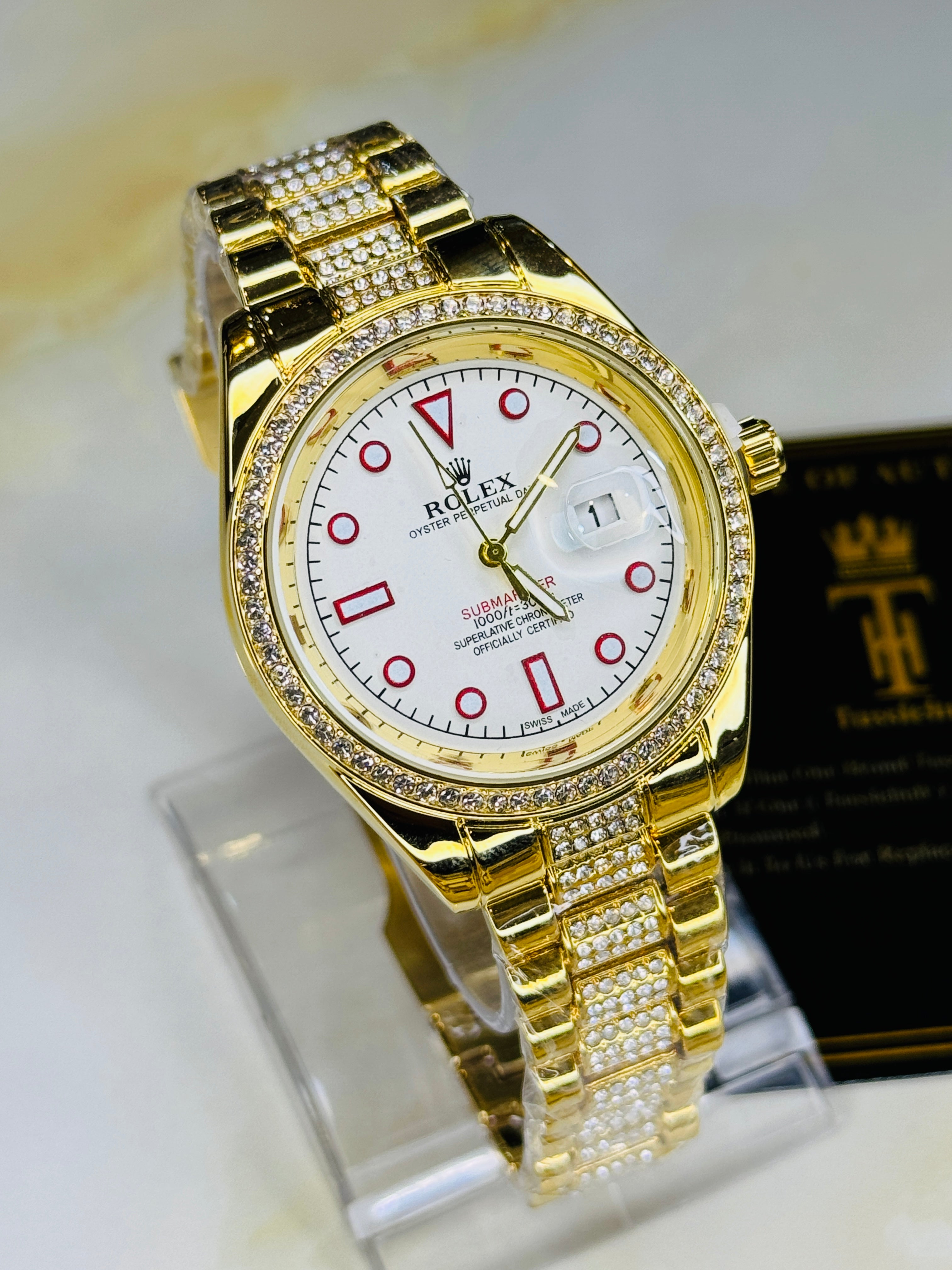 Gold White Iced Date just Watch