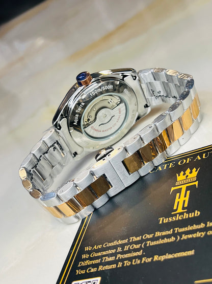 Automatic Sea Master Two Tone Black Dial Watch