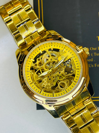 R-2 All Gold Chain Strap Skeleton Automatic Watch