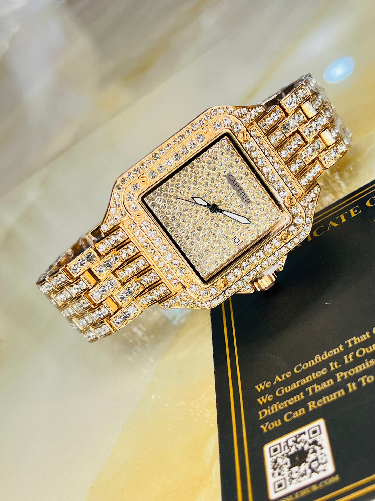 Rose Gold Square Plain Iced Out Watch