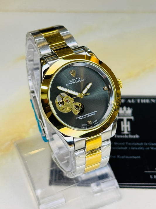 Two Tone Metallic Hawk Eye Automatic Rolex Watch