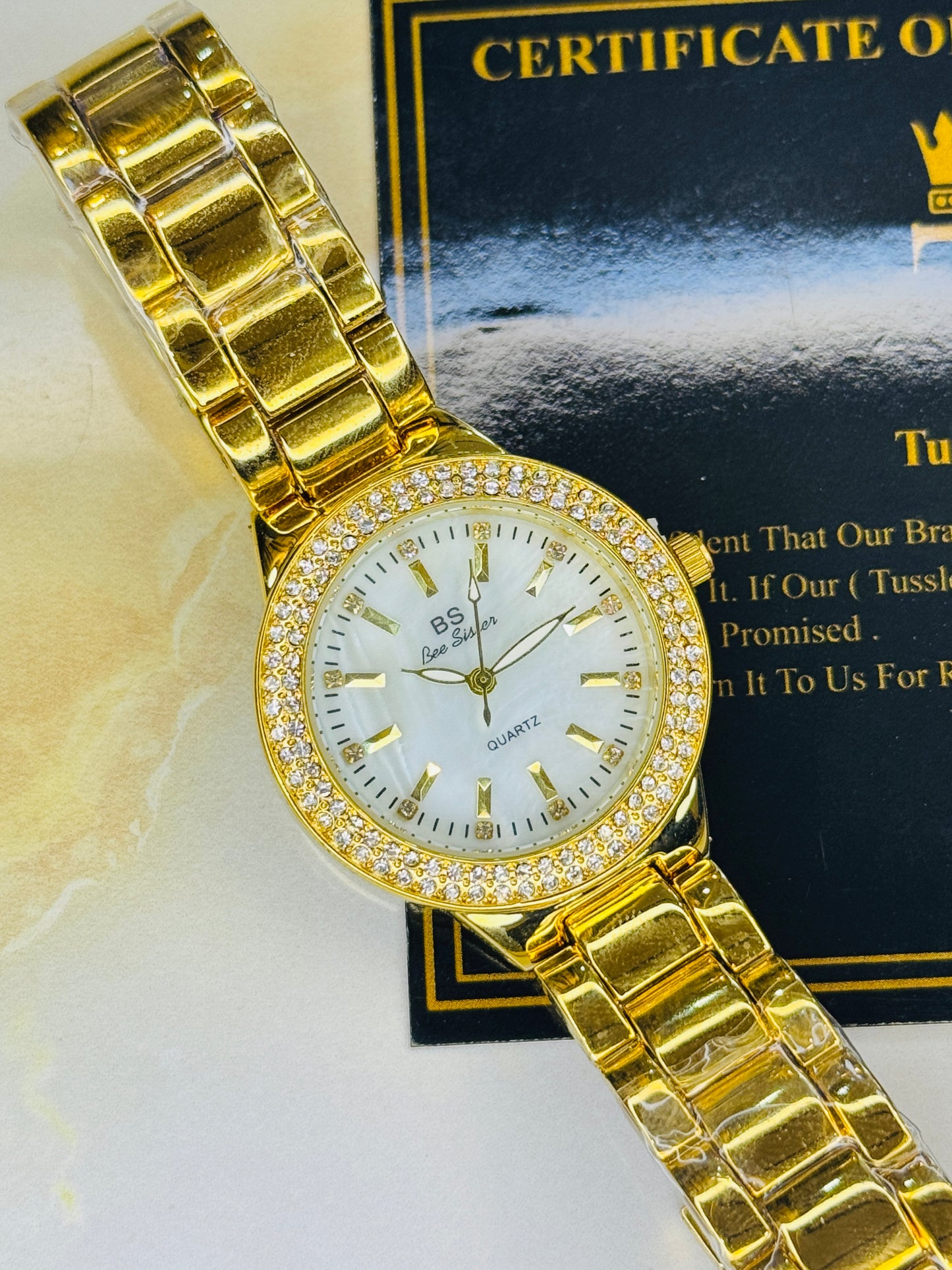 Bee Sister Gold Zircon Bezel Watch For Her