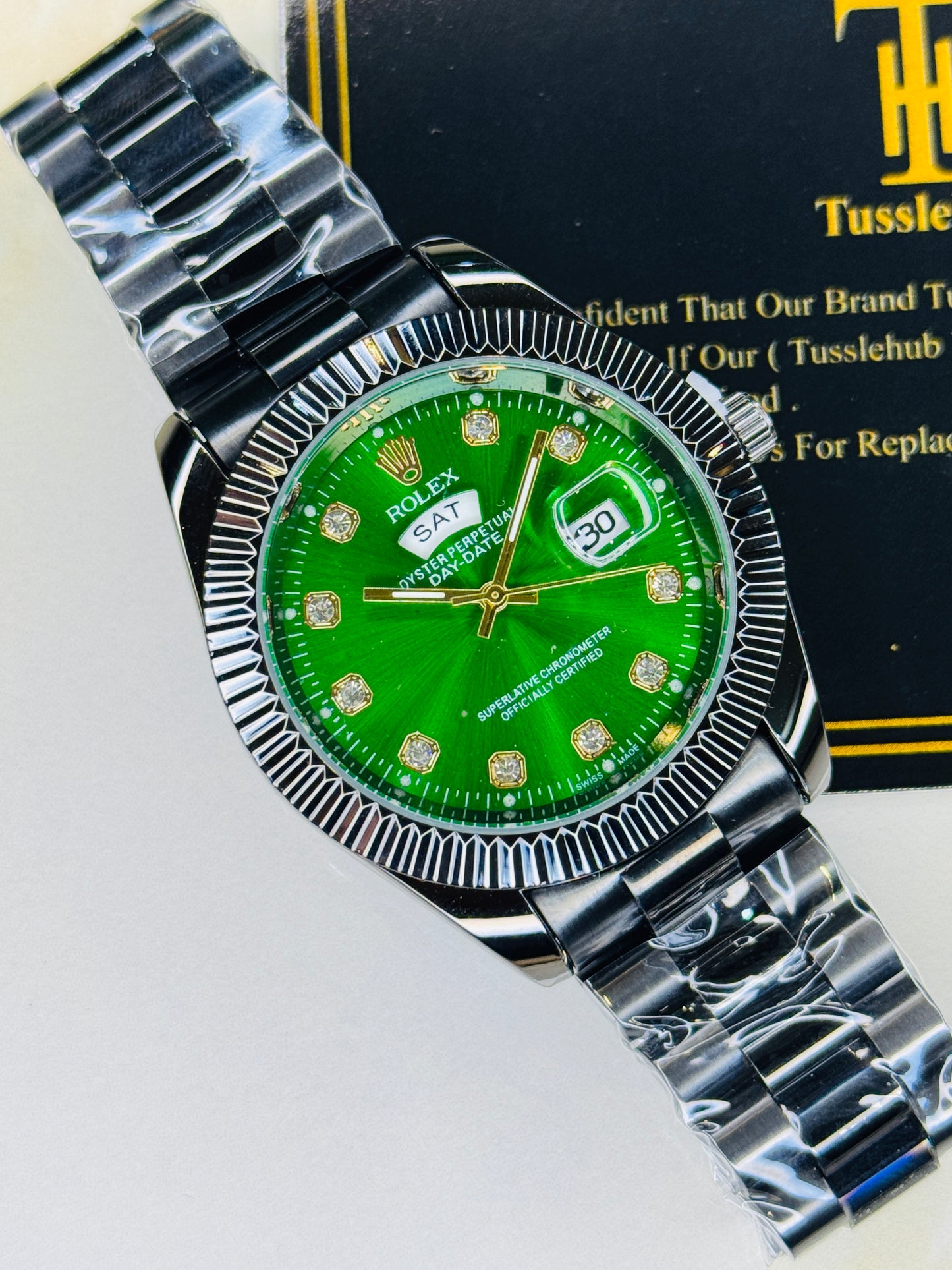 Premium Day Date Black Emerald Dial Watch