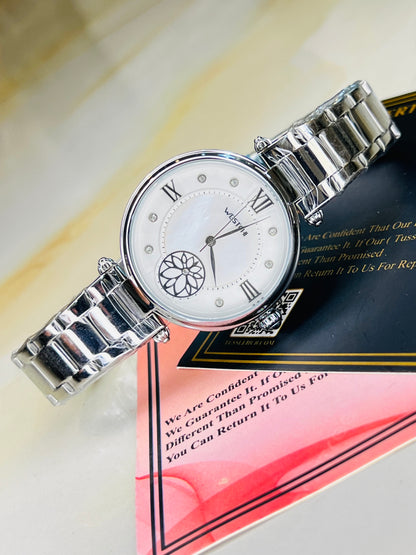 Silver Westchi White Floral Dial Watch For Her