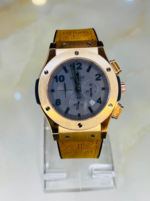 Minimal Camel Brown Gold Grey Metal Dial Super Clone Chronograph Watch