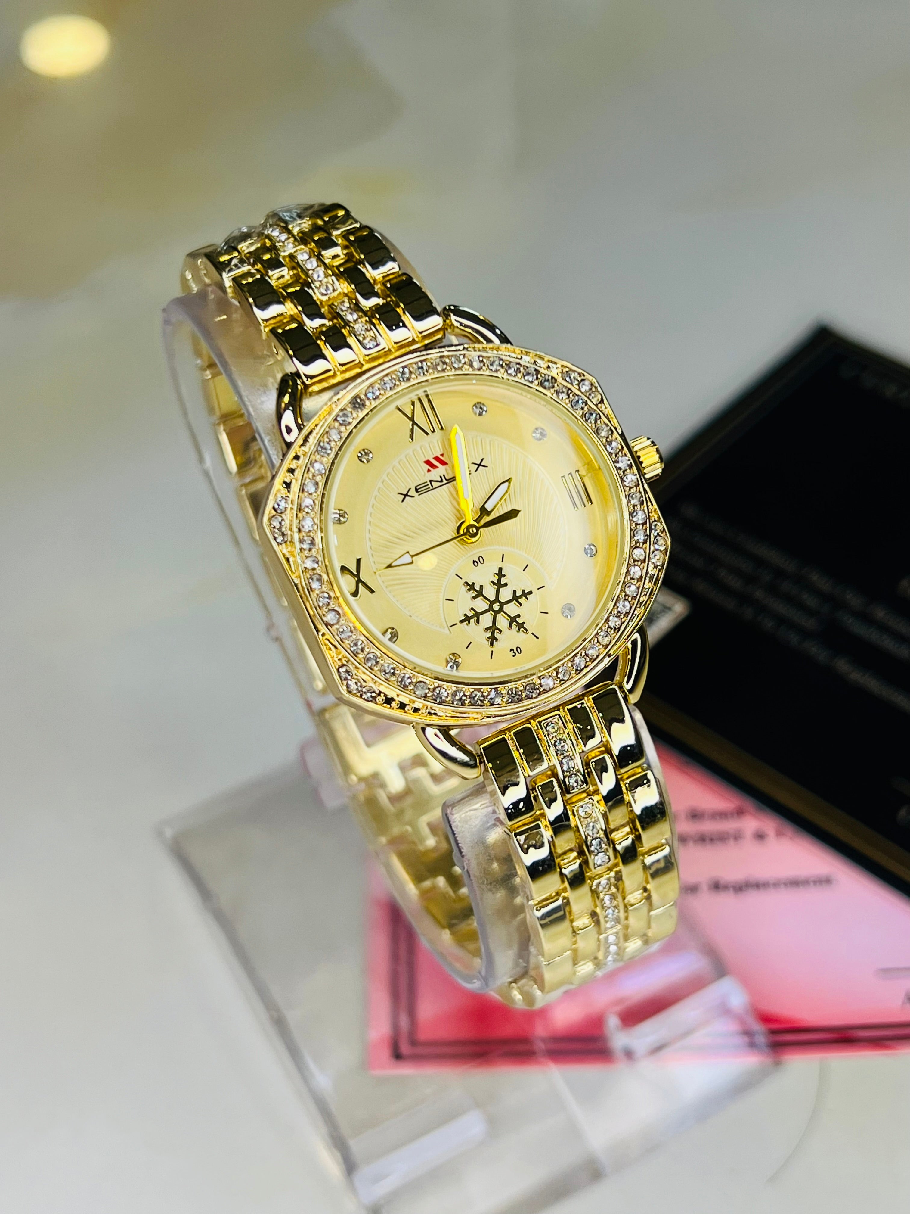 Xenlex Gold Zircon Watch For Her