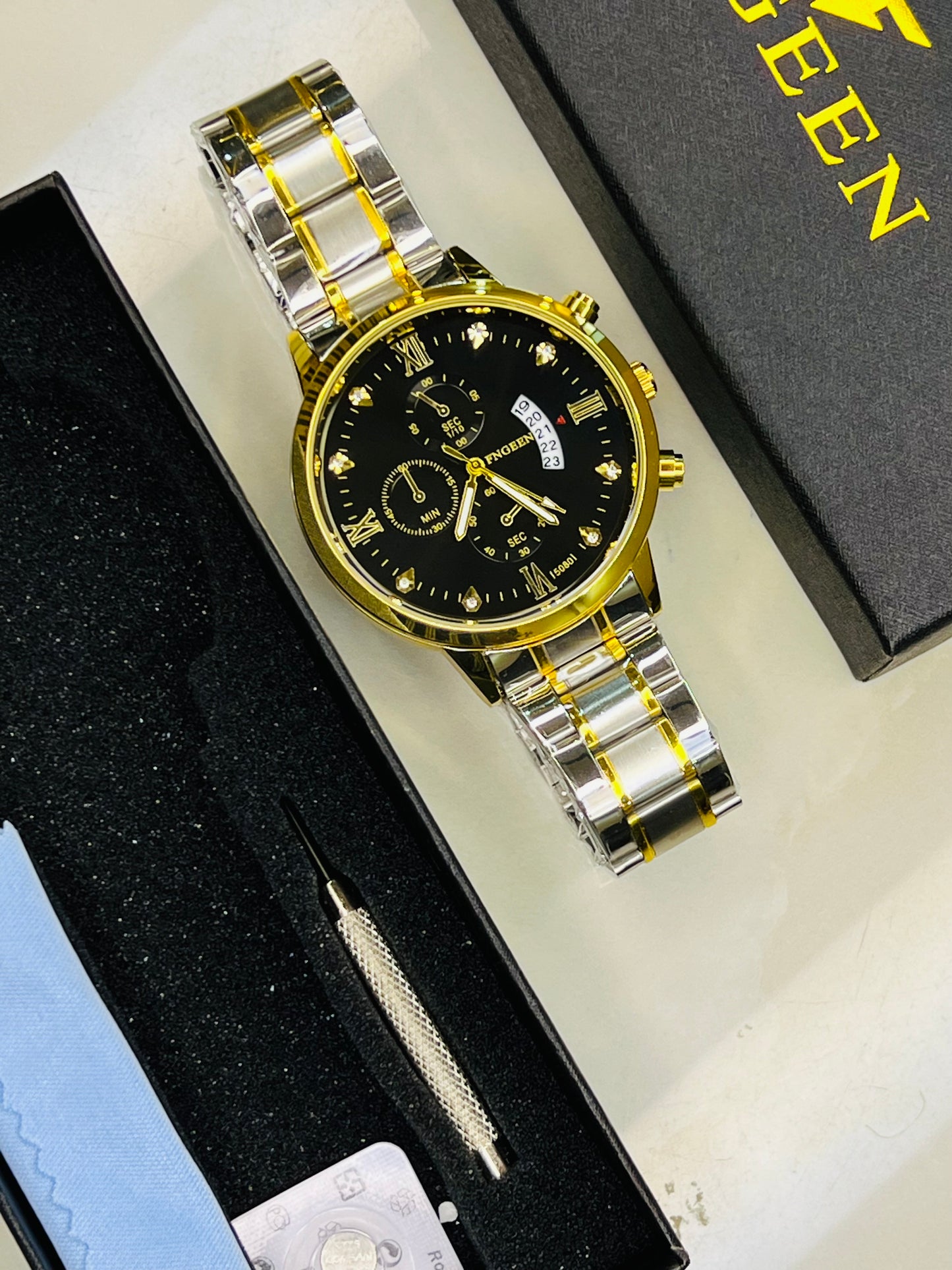 Two Tone Black Dial Fngeen Watch