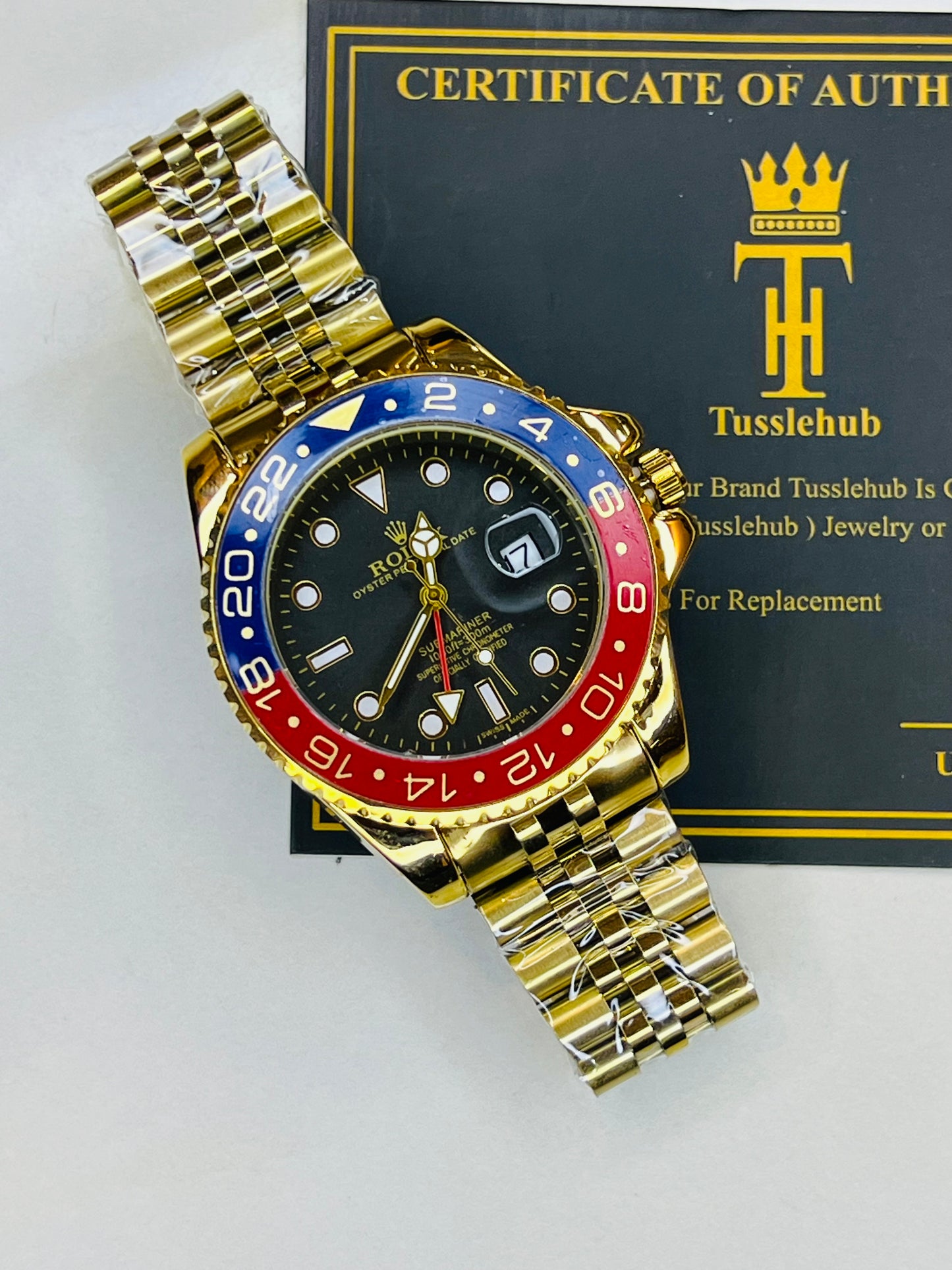 Gold Pepsi Chain Strapped Submariner Watch
