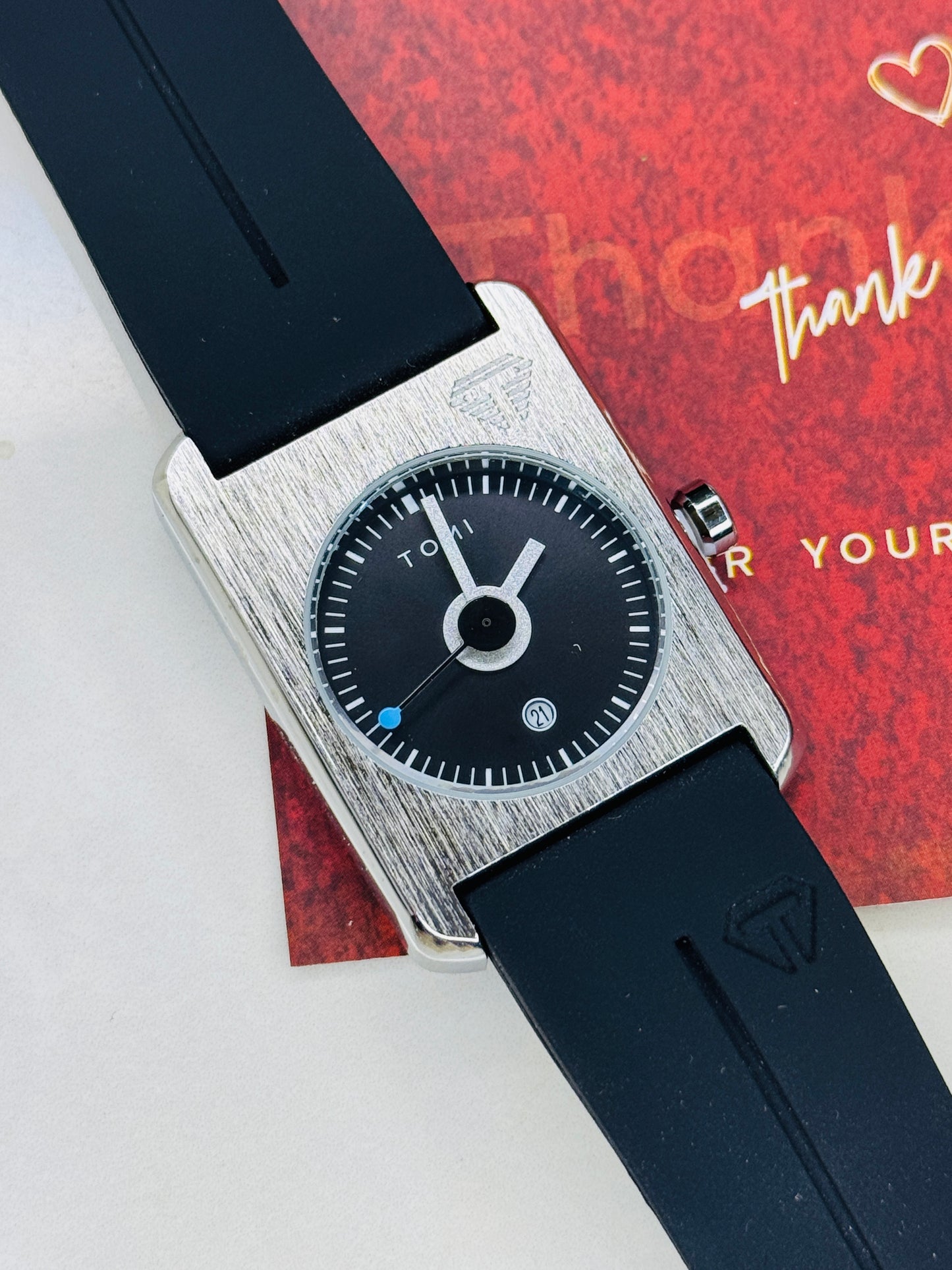 Tomi Black Silver Tank Magnetic Strap Watch