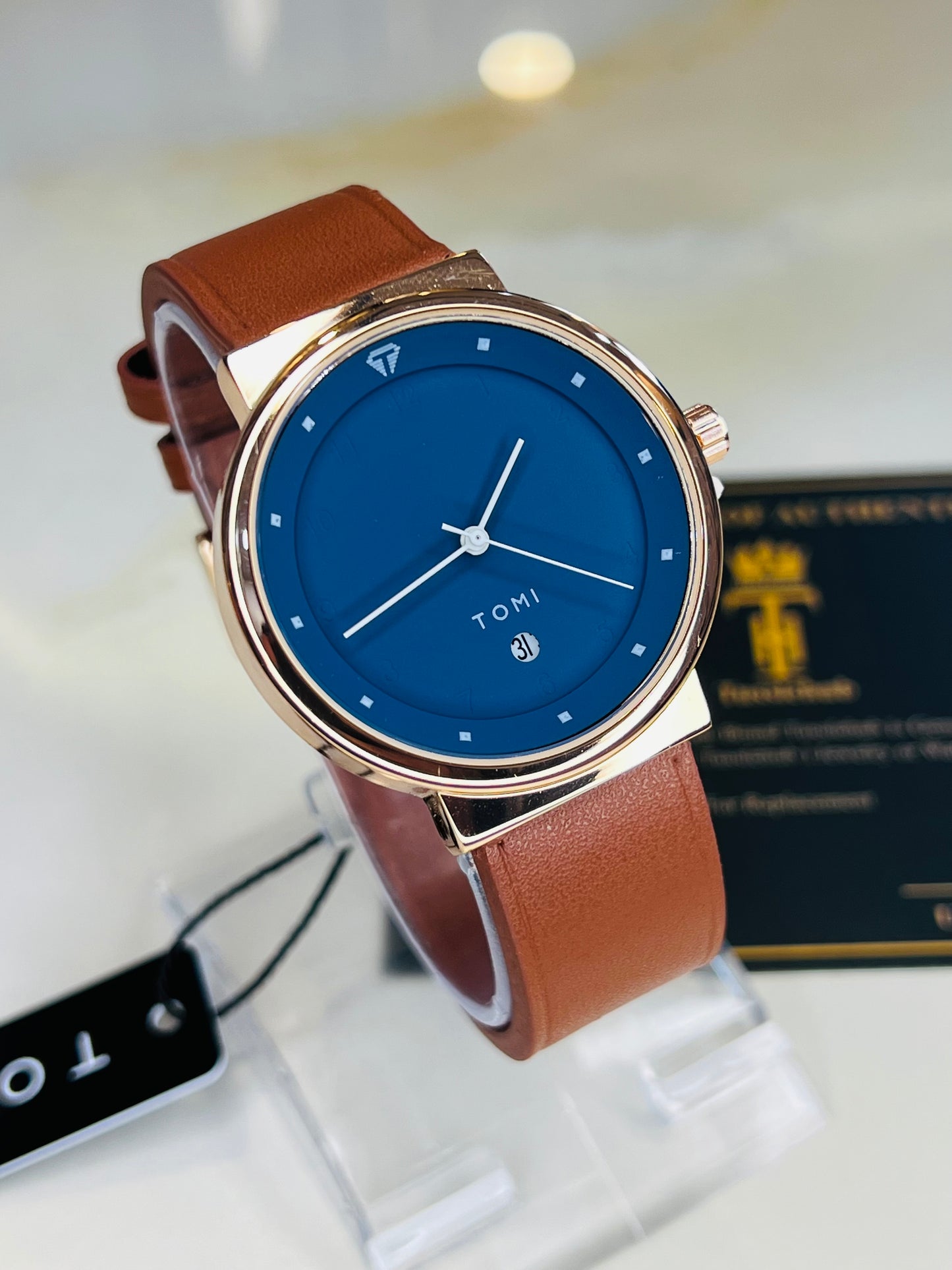 Tomi Brown Strapped Ocean Dial Elegance Watch