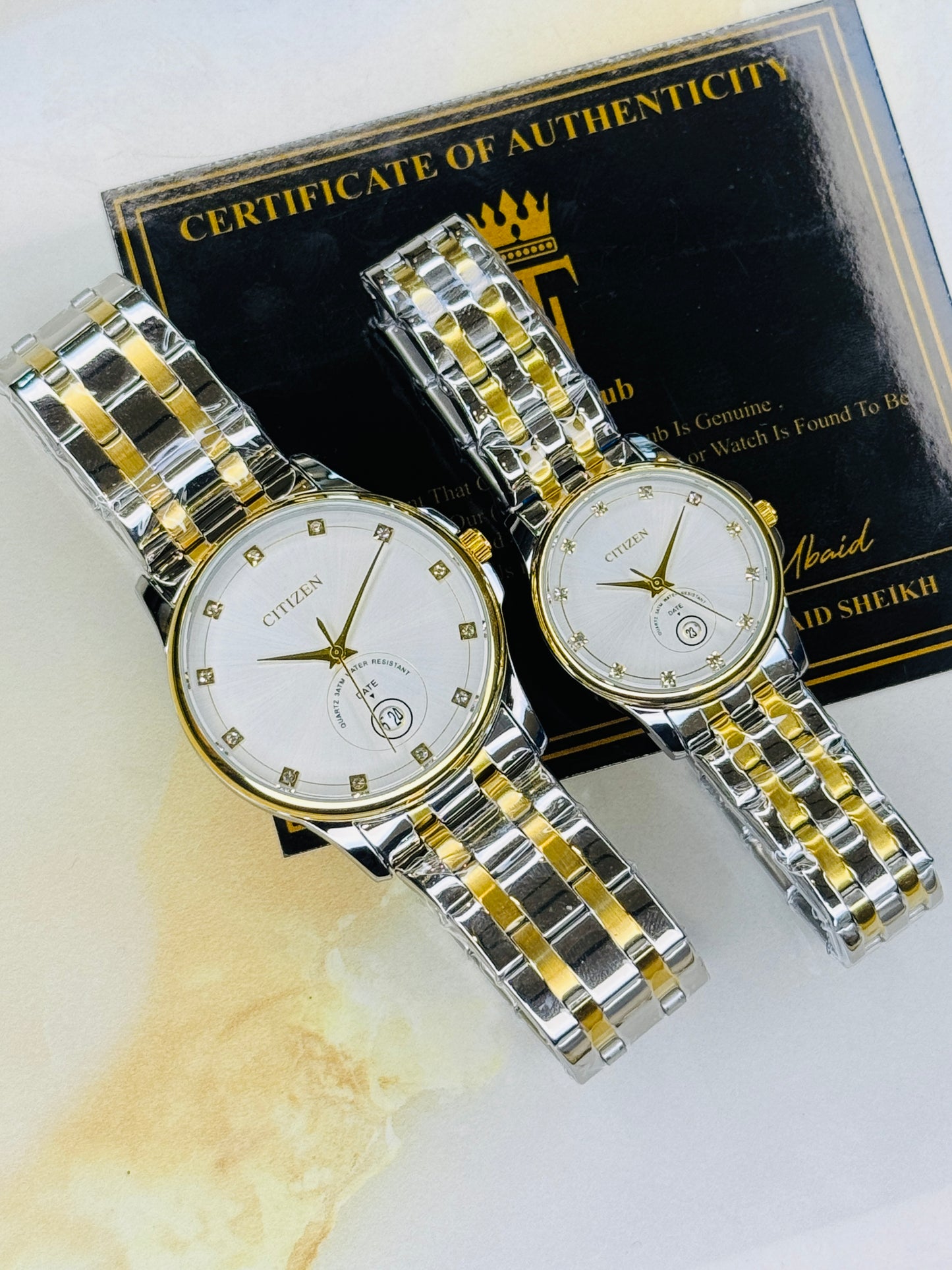 Two Tone White Down Date Citizen Couple Watch